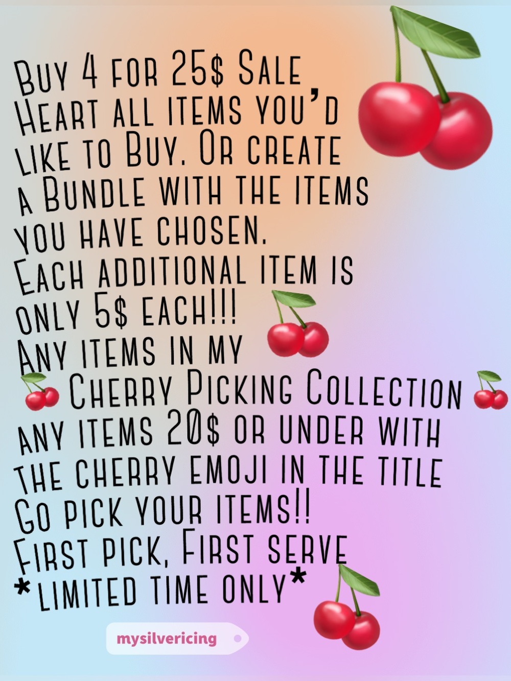 4 for 25$ SALE$ for a very limited time!! Once this listing is pulled, it’s done